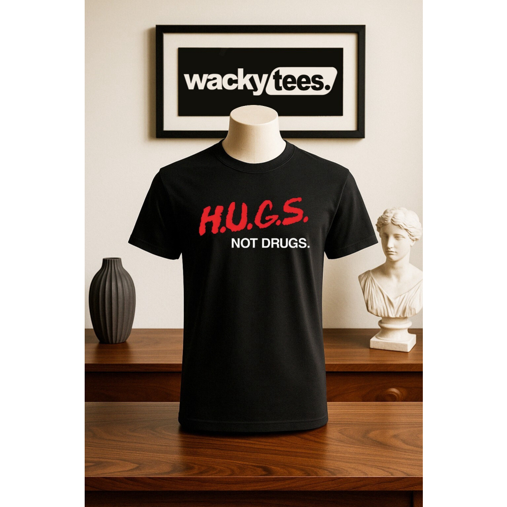 Hugs Not Drugs Retro Dare To 90s Style Funny Graphic Tee Shirt
